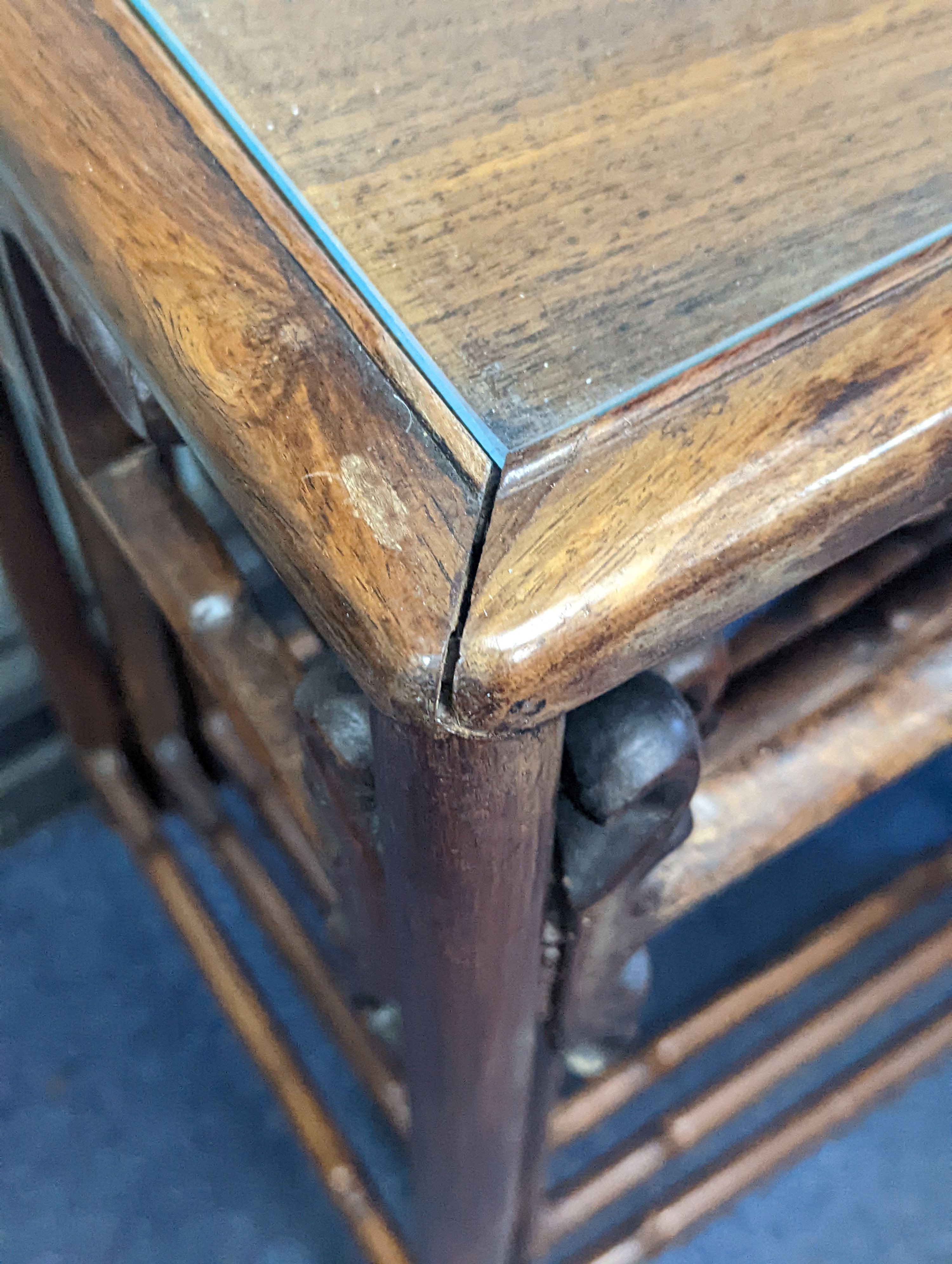 A nest of three Chinese hardwood tables, width 40cm, depth 32cm, height 59cm